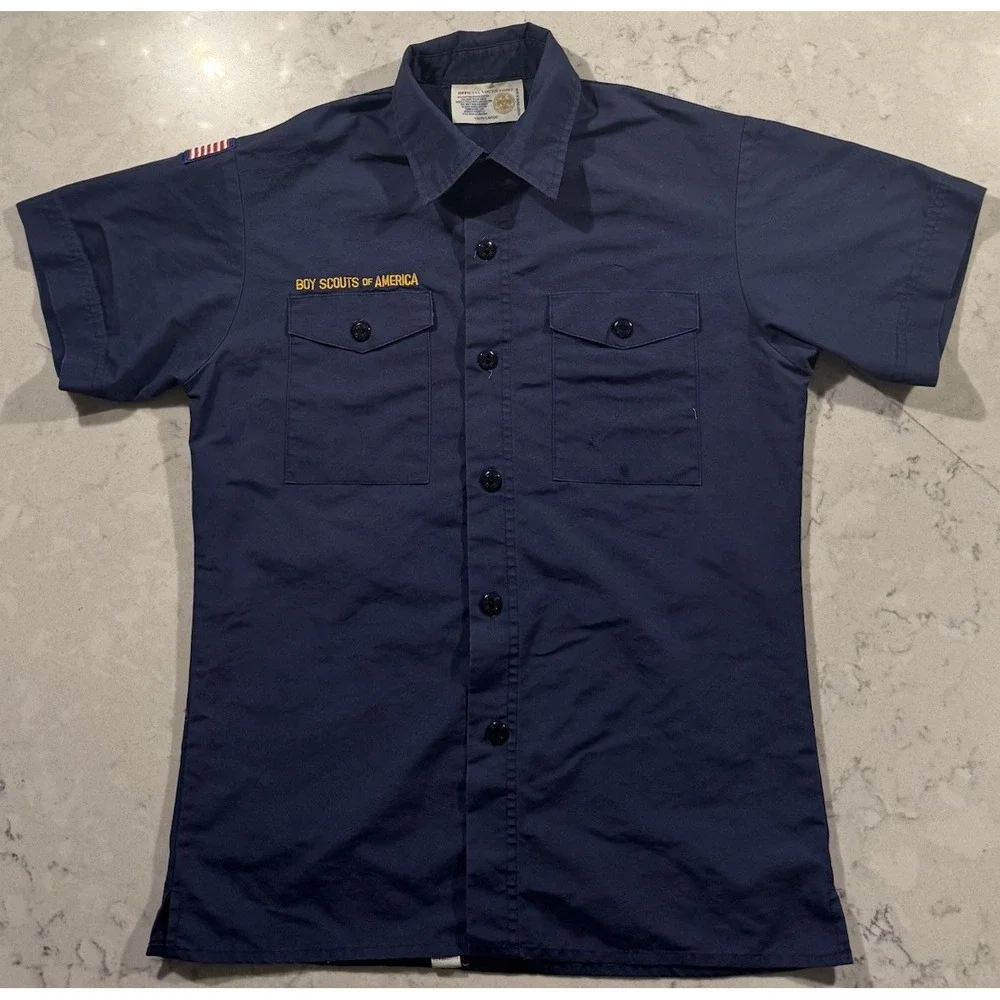 Boy Scouts of America Shirt Youth Large Blue Short Sleeve Uniform Button Up Logo